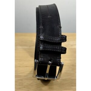 Shinola Leather Belt Mens 40 Dark Brown Double Stitch Silver Buckle USA Made
